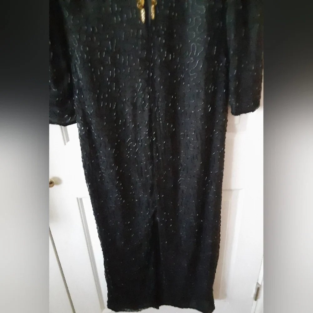 Vintage 1980's Scala Beaded Sequin Black and Gold Long Sleeve Maxi Dress Size PM - Picture 3 of 6